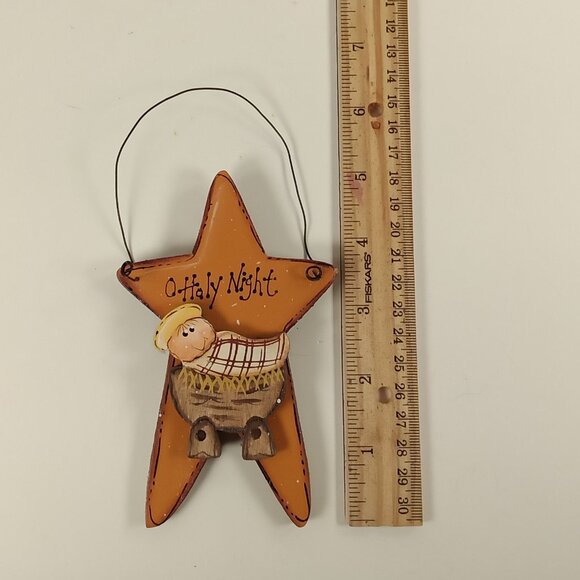 "O Holy Night" Baby Jesus Wooden Star Country Rustic Christmas Holiday Ornament - Picture 3 of 3